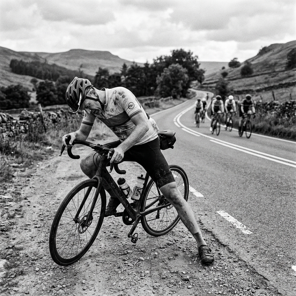 Ciclista quebrando no pedal